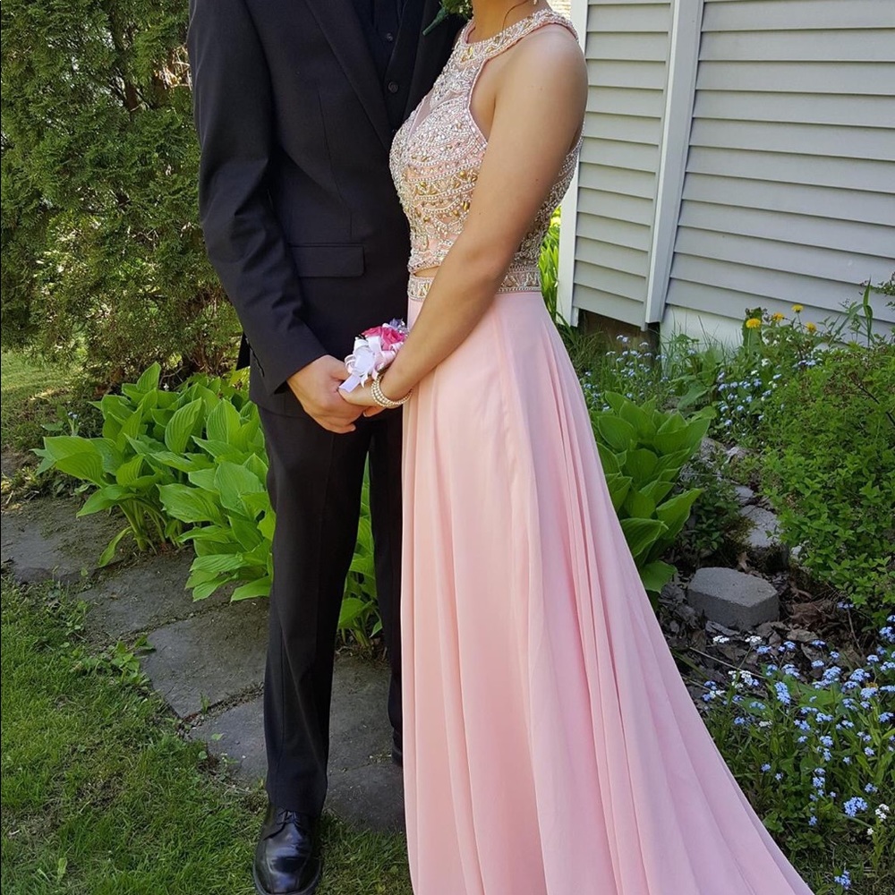 Blush Pink Two-Piece Prom Gown